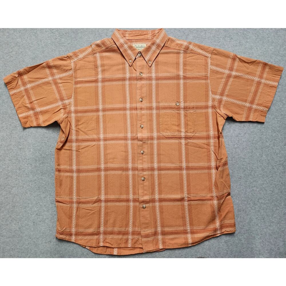Cabela’s Men XL Orange Plaid Button Front Shirt Short Sleeve Casual Outdoor